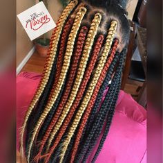 Two Color Box Braids, Feed In Box Braids, Box Braids Black Women, Color Box Braids, Box Braids Shaved Sides, Braids Black Women, Ombre Braids, Color Braids, Black Box Braids