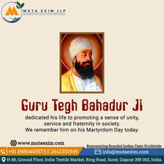 an advertisement for guru tegh baadur ji