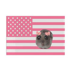 a hamster with pink bows on it's head in front of an american flag