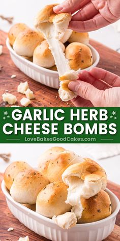 Garlic Herb Cheese Bombs pin collage Garlic Herb Cheese, Love Bakes Good Cakes, Good Cakes, Biscuit Dough, Herb Cheese, Easy Party Food, Garlic Herb, Easy Appetizer Recipes, Healthy Appetizers