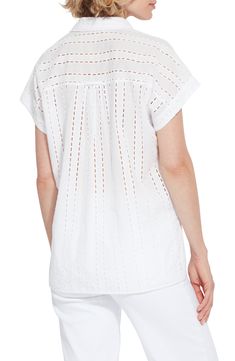 Eyelet embroidery adds easy-breezy style to a relaxed-fit button-up shirt made from lightweight cotton voile. 26 1/2" length Front button closure Spread collar Short sleeves Split high-low hem 100% cotton Machine wash, dry flat Imported Summer Broderie Anglaise Button-up Shirt, Casual Broderie Anglaise Shirt For Spring, Summer Button-up Shirt With Broderie Anglaise, Casual Broderie Anglaise Shirt For Daywear, Cotton Blouse With Broderie Anglaise In Relaxed Fit, Casual Relaxed Fit Tops With Broderie Anglaise, Casual Tops With Broderie Anglaise And Relaxed Fit, Casual Broderie Anglaise Relaxed Fit Tops, White Button-up Tops With Broderie Anglaise