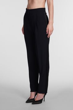 70% Acetate, 30% Viscose Chic Black Semi-formal Pants, Sleek Leather Pants For Evening, Sleek Straight Pants For Evening, Chic Formal Pants With Pressed Crease, Ankle-length Evening Pants, Sleek High-waisted Pants For Formal Occasions, Sleek Ankle-length Pants With Pressed Crease, Sleek Bottoms With Pressed Crease For Evening, Sleek Evening Bottoms With Pressed Crease