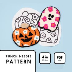 two patches with designs on them sitting next to each other, one has a pumpkin and the other has a ghost