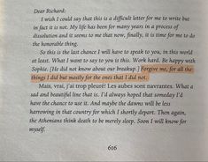 a piece of paper with an orange marker on it that reads dear richard i wish i could say that this is difficult for me to write