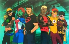 an animated group of superheros standing together