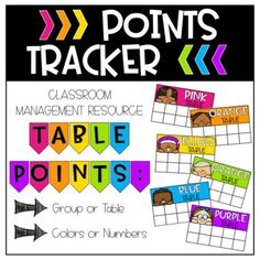 a poster with the words points tracker and table points on it, in front of an arrow