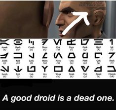 an image of a man's head with the words above it that say, a good droid is a dead one