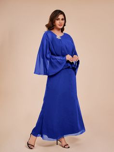 Upgrade your mother of the bride look with our Classy Column Ankle Length Chiffon dress. The elegant chiffon material flows beautifully, while the crystal embellishments add a touch of glamour. Perfect for any wedding or special occasion, this dress will make you feel confident and sophisticated.    Attention!     The cape is a layer of chiffon (Refer to the picture below) Mother Of The Bride Looks, Chiffon Material, Mother Of The Bride Dress, Bride Look, Crystal Embellishment, Chiffon Fabric, Mother Of The Bride Dresses, Feel Confident, Bride Dress