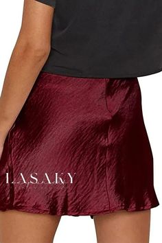 Lasaky - Elegant Silk Satin Pencil Skirt with High Waist and Delicate Lace Trim Satin Pencil Skirt, Wrap Around Skirt, Skirt Skirt, Color Fabric, Short Skirt, Types Of Skirts, Silk Satin, Skirt Length, Lace Detail