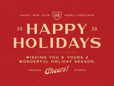 a red holiday card with the words happy holidays