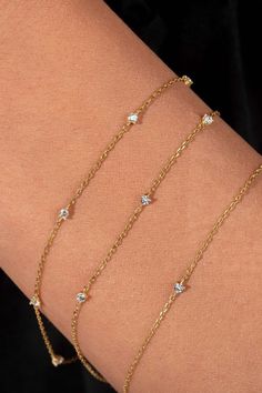 Diamond by the Yard Bracelet Timeless Diamond White Jewelry With Delicate Chain, Timeless Delicate Chain Jewelry In White, Everyday Diamond Birthstone Necklace, Everyday Diamond Necklace With Adjustable Chain, Classic Diamond Chain Bracelet With Adjustable Chain, Classic 14k Gold Diamond Bracelet With Adjustable Chain, Gold Delicate Chain Diamond Bracelet, Everyday Diamond Jewelry With Cable Chain, Everyday Luxury Jewelry With Single Diamond