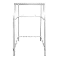 a white ironing rack with two shelves