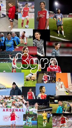 the collage shows many different pictures of people in soccer uniforms and numbers on their shirts