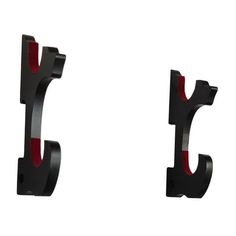 two black and red metal brackets on a white background, one with the letter y in it's center