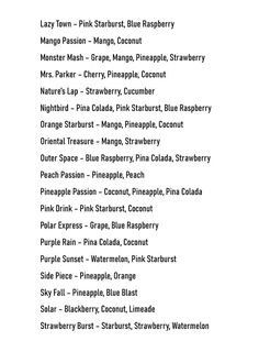 an image of the names and numbers of different foods in each section of the menu