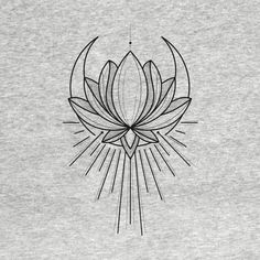 a drawing of a lotus flower with rays coming out of the center on a gray shirt