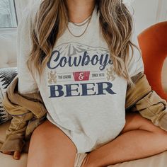 Cowboys & Beer Tee #igmoms #springstyle #fashionista #ltkstyletip #workfromhomemom #vacationstyle #momlifebelike #tiredmom #peachysunday #funnymoms Cowboys And Beer Shirt, Trendy Relaxed Fit T-shirt For Rodeo, Cowboy Graphic Tees, Cowboy Tee Shirts, Oversized Western Tee, Sassy Tee, Mama Tee, Wise Women, Work From Home Moms