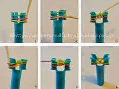 instructions for how to tie a toothbrush holder with colored rubber bands and plastic straws