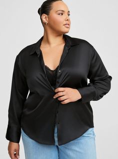 Satin Button Up Long Sleeve Shirt Plus Size Black Button Down Shirt, Cheap Button-up Shirt For Night Out, Chic Cheap Button-up Shirt, Plus Size Satin Blouse Long Sleeve, Cheap Playful Button-up Shirt, Satin Long Sleeve Button Up Shirt, Satin Tops Blouses Long Sleeve Plus Size, Plus Size Button Ups, Plus Size Black Tops Blouses