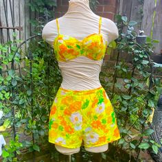 Vintage Two Piece Bathing Suit By Kahala For Carol & Mary. Made In Honolulu Hawaii. Such A Great Statement Suit. Button Adjustable Top. Back Zipper And Hook And Eye Closure On Bottoms. Fantastic Shape Ready For The Beach. No Size High Waisted Bottoms Measure 13” Flat Adjustable Top Stretches Due To Elastic 32-37” Vintage Two Piece, Two Piece Bathing Suit, High Waisted Bottoms, Honolulu Hawaii, Honolulu, Orange Yellow, Bathing Suit, Womens Swim, Bathing Suits