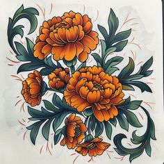 Vibrant October Birth Flower Tattoo Design Pack Mexican Tiny Tattoo, Traditional Birth Flower Tattoo, Poinsettia Tattoo, Mexico Inspired Tattoo, American Traditional Flowers, November Birth Flower Tattoo, October Birth Flower Tattoo, Henna Painting, Marigold Tattoo