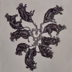 a bunch of mice on a piece of paper with chains attached to them, all in the same pattern