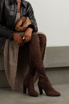 Stuart Weitzman's 'Highland' boots tick off two huge trend for Fall '23 - the over-the-knee profile and chocolate-brown color. One of the brand's most popular styles, they are set on a comfortable but elongating block heel and made from stretchy suede so they're easy to get on and off. Luxury Brown Knee-high Boots With Suede Lining, Luxury Suede-lined Knee-high Boots, Luxury Brown Square Toe Knee-high Boots, Luxury Wide Calf Suede Boots, Luxury Ankle-high Chic Chelsea Boots, Luxury Suede Lined Knee-high Boots For Women, Luxury Ankle-high Chelsea Boots For Business, Luxury Ankle-high Boots With Suede Lining, Luxury Formal Chelsea Boots Ankle-high