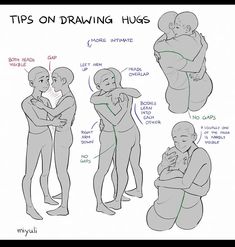 some people are hugging each other with the words tips on drawing hugs