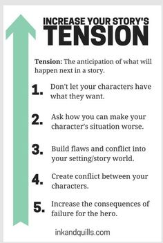 an info sheet with the words, increase your story's tension and how to use it