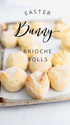 an easy recipe for easter bunny brioche rolls with powdered sugar on top