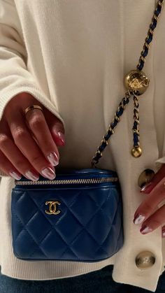 Winter Purses Handbags 2023, Luxury Timeless Blue Bags, Channel Aesthetic Bag, Aesthetic Chanel Bag, Chanel Bag Collection Aesthetic, Chanel Vanity Bag, Luxury Blue Bags With Chain, Chanel Mini Bag, Womens Designer Bags