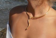 Snake Tie necklace '' Ofis '' handmade BRASS by EllinasTreasures Tie Necklace, Handmade Brass, Choker Necklaces, Brass Metal, Choker, Tattoo Designs, Greece, Choker Necklace, Nose Ring