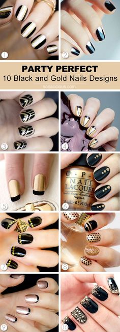 Black and gold graphic designs Black And Gold Nails, Mauve Nails, Gold Nail Designs, Gold Nail Art, Different Nail Designs, Black Gold Jewelry