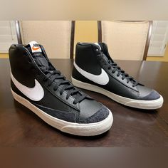 New Nike Blazer Mid 77 Leather Sneaker In Perfect Condition. Never Worn. Comes With Box But No Lid. Box Might Present Some Damage. Color Black / White Size Us 12 Men’s Black Low-top Medium Width Sneakers, Black Medium Width Low-top Sneakers, Nike Black High-top Sneakers With Speckled Midsole, Black Leather High-top Sneakers With Cushioned Footbed, Black Synthetic Sneakers Medium Width, Nike Blazer Mid 77 Black, Nike Blazer Mid 77, Nike Blazer Mid, Nike Blazers Mid