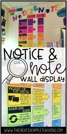 a bulletin board with notes on it and the words, notice & note wall display