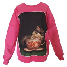 This is a Gucci 2018 Ignasi Monreal print Sweatshirt in a heavyweight pink cotton. Gucci collaborates with famed Spanish illustrator Ignasi Monreal to reimagine the house’s vision in his own way. Each piece was hand dyed and printed so has unique slight variations and unevenness in the dyeing. This is designed as a women's garment but could certainly be worn unisex. The sweatshirt is tagged size medium, made in Italy. This garment is in excellent pre-owned condition, lightly used with no stains, Gucci Pullover, Ignasi Monreal, Gucci 2018, Teacup Cats, Dressed To Kill, Pink Cat, Print Sweatshirt, Pink Cotton, Pink Print