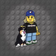 a lego figure with a dog sitting next to it