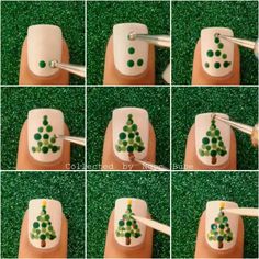 Diy Winter Nail Art, Diy Christmas Nails Easy, Easy Christmas Nails, Easy Christmas Nail Art, Diy Christmas Nail Art, Christmas Tree Nail Art, Christmas Nails Diy, Tree Nail Art