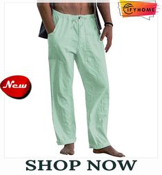 Men's Linen Pants Trousers Wide Leg Solid Color Breathable Quick Dry Athletic Casual Athleisure Cotton Linen Loose Fit Dark Grey White Micro-elastic / Spring / Summer / Fall Casual Comfortable Straight Leg Bottoms, Comfortable Casual Straight Leg Bottoms, Baggy Sports Pants For Summer, Summer Sports Baggy Pants, Casual Relaxed Fit Yoga Pants For Sports, Relaxed Fit Yoga Bottoms With Pockets, Casual Full-length Sweatpants For Yoga, Casual Full-length Yoga Joggers, Casual Full-length Loose Yoga Pants