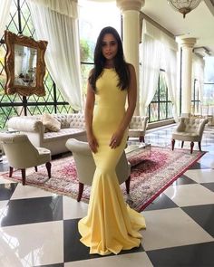 Sexy Yellow Prom Dresses, Mermaid Open Back Prom Dress Backless Mermaid Prom Dresses, Yellow Prom Dress, Yellow Prom, Yellow Evening Dresses, Long Mermaid Dress, Prom Dresses Yellow, Floor Length Prom Dresses, Royal Blue Dresses, Evening Formal