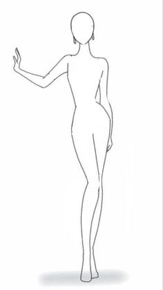 a drawing of a female figure with her hand out to the side, in front of a white background