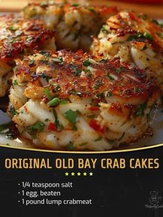 an advertisement for crab cakes on a plate