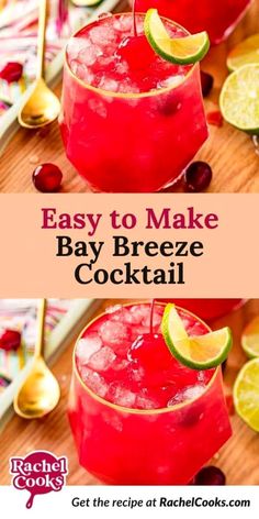 easy to make bay breeze cocktail recipe with limes and cranberries on the side