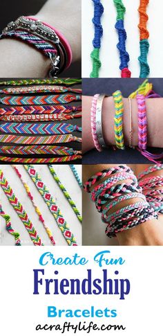 different types of bracelets with the words create fun friendship bracelets written on them