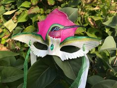 This one of a kind mask has been handcrafted by the artist from genuine leather.The material makes the mask light, durable, flexible enough to make it a comfortable fit for nearly everyone. The perfect addition to your costume or a unique gift which can be hung on the wall! Hummingbird Costume, Painted Mask, Mask Light, Owl Mask, Dragon Mask, Lion Mask, Fox Mask, She Mask, Costume Masks