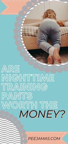 a woman laying on top of a bed with the words are nighttime training pants worth the money?