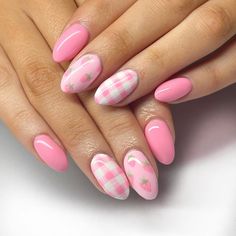 These nails feature a delightful pink hue with charming strawberry and gingham patterns, evoking the playful essence of summer picnics.  🌸Click on the image to shop our trending Korean Gel Polish this season.  🌸Credit: jenna_nailedit on Instagram 🌸summer nails, pink nails, strawberry nail art, gingham nails, Korean gel polish, trendy nail art, summer manicure, cute nail design, picnic nails, fresh nail look, summer vibes, pastel nails, seasonal nail art, stylish nails, summer fashion, nail trends 2024, Instagram nail inspiration, floral nails, summer beauty, nail art ideas. Pink Fruit Nails, 2016 Nails, Summer Vacation Nails, Bday Nails, Fab Nails, 2024 Nails, May Nails, Cute Simple Nails, Lovely Nails