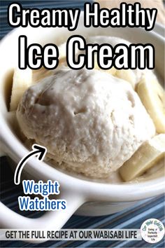 ice cream in a bowl with bananas on top and the words creamy healthy ice cream below it