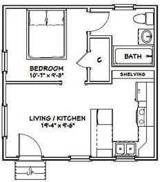 the floor plan for a studio apartment with one bedroom and an attached living room area