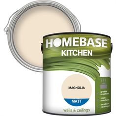 a can of brown paint with the words homebase kitchen on it's side